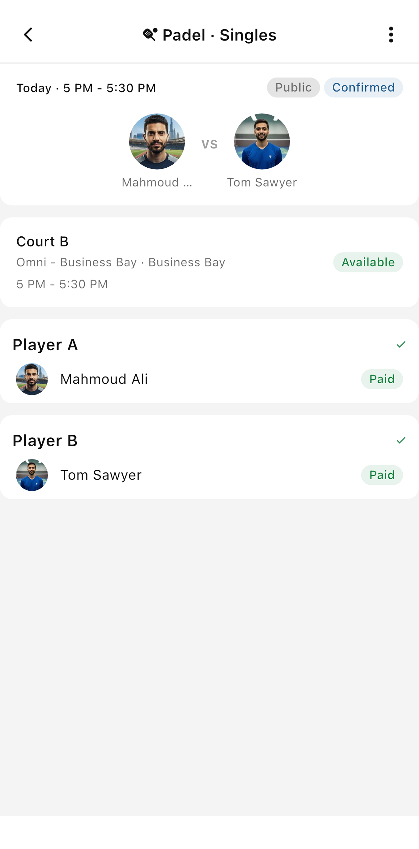 A Sportra match with open slots and players joining one by one